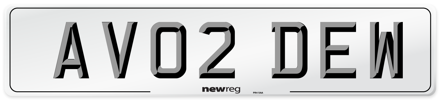 AV02 DEW Number Plate from New Reg